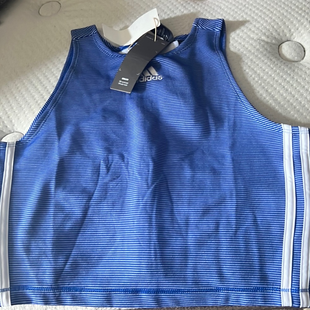 Never worn!! Women's Adidas L Three Stripe AAC Ribbed Full Zip Tank Top